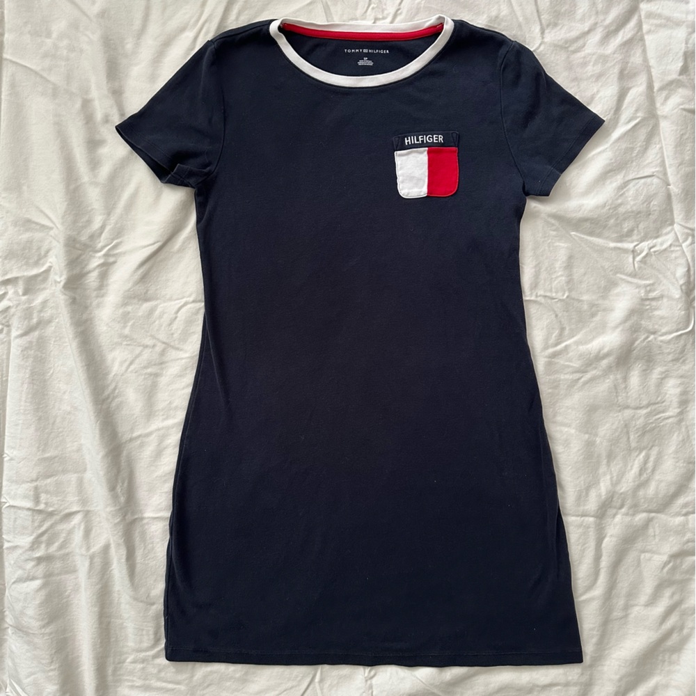 Tommy Hilfiger Cotton Short Sleeve T-Shirt Mini Dress Size S Petite Navy